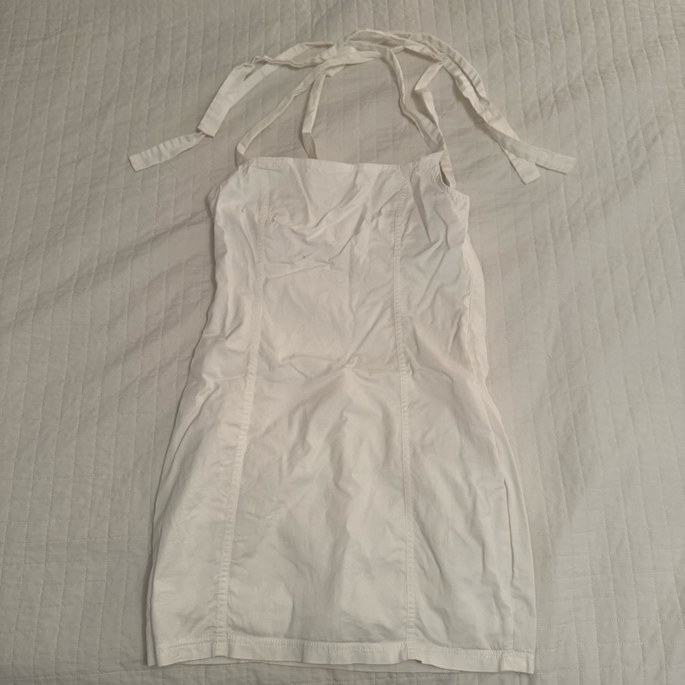 superdown White Halter Tie Mini Dress